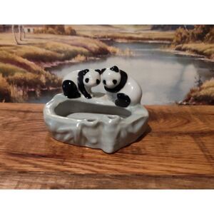 Vintage Art Deco Panda Bear Small Ceramic Ashtray - Collectible Decorative Piece